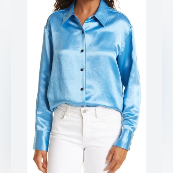 RAG N BONE: BLUE BUTTON-UP TOP - Picture 3 of 5